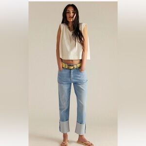 Free People Light Blue Cuffed Jeans with Yellow Belt